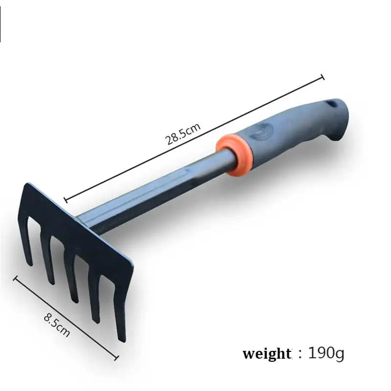 Black Rubber Handle Five Tooth Rake Gardening Four Piece Set Flower Shovel Dual-Purpose Hoe Gardening Tool