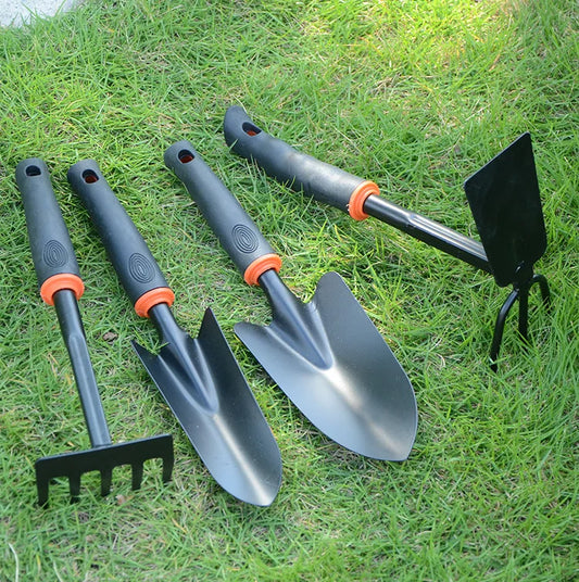Black Rubber Handle Five Tooth Rake Gardening Four Piece Set Flower Shovel Dual-Purpose Hoe Gardening Tool